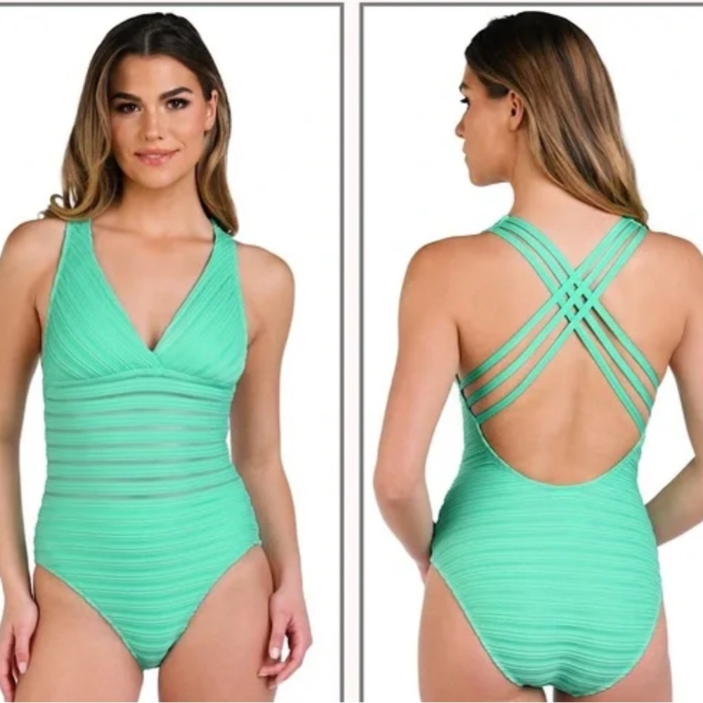 New with tags - La Blanca Fluid Goddess Cross Back One Piece